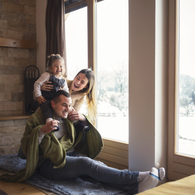 family enjoying the inside on a winter day