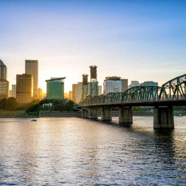 Portland cityscape at sunset